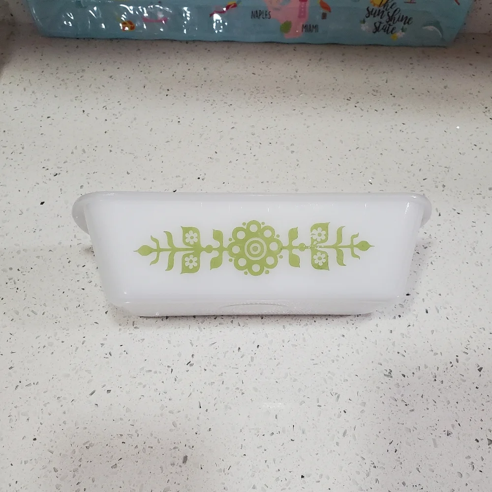 Vintage White and Green Bakeware Dish Floral Design